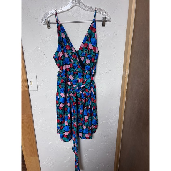 ViX Paula Hermanny Floral Silk Blend Wrap Romper Blue Pink Large L-G - Picture 2 of 9